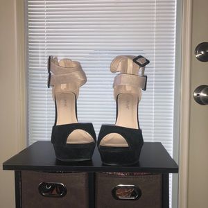Cream and black platform sandals